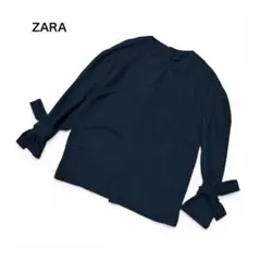 美品 ZARA 黒 ブラウス 袖リボン 長袖 後ろボタン