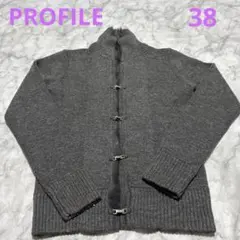 PROFILEファー付きフロントフック ニットカーディガン グレー