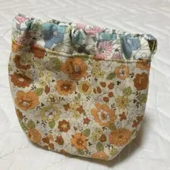 春のハンドメイド ポーチ 裏地付き オレンジ