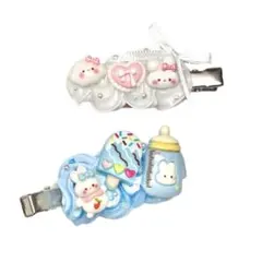 ヘアクリップ ゆめかわ 前髪クリップ ヘアピン 白 ホイップデコ ハンドメイド