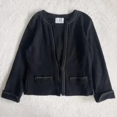 ジェイプレス ノーカラージャケット 白ステッチ 9号 M 黒 綿100 日本製のサムネイル