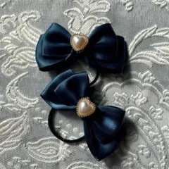 ミリタリーブルー リボンヘアゴム 2個セット