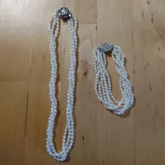 淡水パールネックレス3連とブレスレット6連2点セット