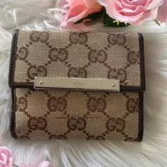 極美品✨GUCCI シマ 長財布 244946 ロゴプレート レザー ブラウン