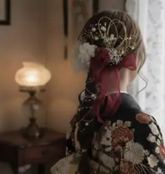 ワインレッドリボンヘアアクセサリー　18点　成人式　振袖　卒業式　結婚式　髪飾り