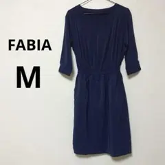 FABIA ワンピース Mサイズ ネイビー 七分袖ワンピース Vネック ひざ丈のサムネイル