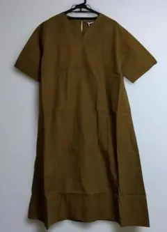 新品　ｓｍ2ｒｈｙｔｈｍ　リネン混ステッチワンピース　茶