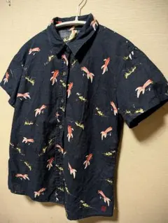 SMITH'S AMERICAN 和柄 金魚 半袖シャツ ネイビー レディースMのサムネイル