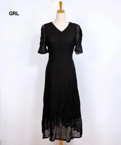 GRL グレイル 総レース ロングワンピース ネイビー L 裏地あり