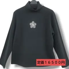 ハイネック ビジュー ラインストーン 黒 ブラック カットソー インナー 綿