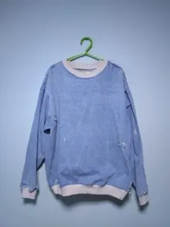 ZARA デニム・スウェットドッキングシャツ グレー×デニム M F017 