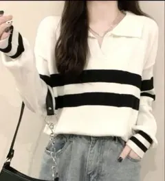 【美品】シーイン　トップス　ボーダー　襟付き