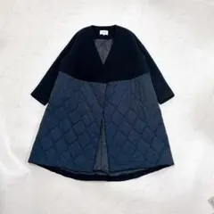 ENFOLD エンフォルド 圧縮ビーバーキルティングAラインコート ノーカラー黒 エンフォルド 圧縮ビーバーキルティングAラインコート ノーカラー