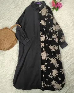 新品☆アクシーズファム◎ロングワンピース アシンメトリー 花柄 薔薇 羽織り