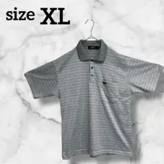 ポロシャツ【XL】半袖 ストライプ グレー 海外古着