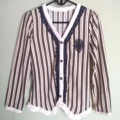 アクシーズファム カーディガン風 カットソー プルオーバー ストライプ柄 Ｍ