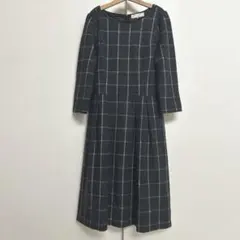 【美品】アリスバーリー 長袖ワンピース ロング丈 チェック柄 グレー M