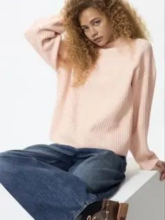 ユニクロ UNIQLO スフレヤーンモックネックセーター M ピンク