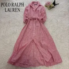 美品 ポロラルフローレン　リネン　リボン　シャツワンピース　羽織り　2way　2