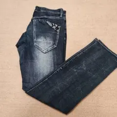 ダメージ加工 ダークブルー デニムパンツ