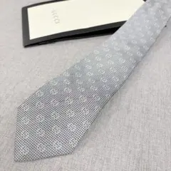 美品GUCCI グッチ GG柄 ジャガード 総柄 シルク100 ネクタイ グレー