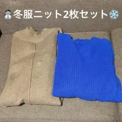 ニット セーター Lサイズ LLサイズ ブラウン ブルー 茶色 冬服 2枚セット