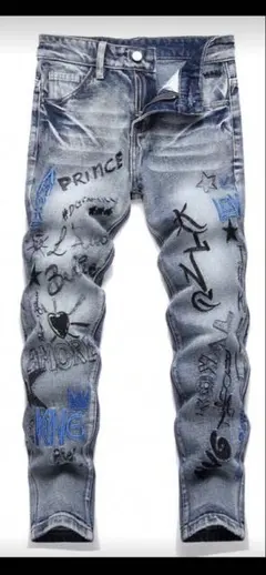 SHEIN刺繍デザインのブルーデニムパンツ14Y