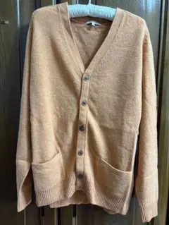 ユニクロ　LAMBSWOOL オレンジ Vネック カーディガン Lサイズ