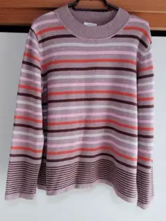 ストライプデザイン 長袖ニットセーター Mサイズ相当