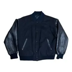 無地ブラック　レザースタジャン　XLサイズ相当