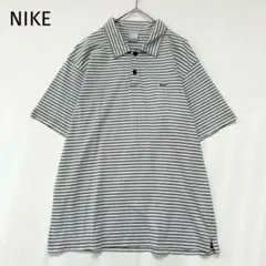 【ナイキ】半袖ポロシャツ　XL　大きいサイズ　コットン　ボーダー　ロゴ刺繍