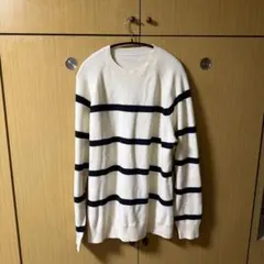 アイボリー・ネイビー ストライプ ニットセーター XL