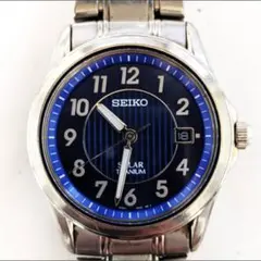 SEIKOソーラー ウォッチ デイト V145-0AZ0 稼働 ブルー 文字盤