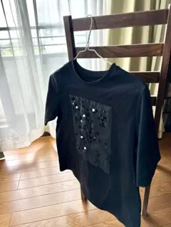 ブラック スパンコール Tシャツ 半袖