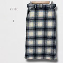 ツーピンク タイトスカート チェック柄 ベルト付き ロング きれいめ L
