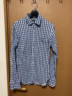 チェック柄、シャツ　メンズ　S　ブルー