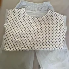 レディースLサイズ 白と青の花柄 パジャマセット