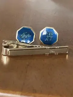 【極美品】Burberrys バーバリー カフス・タイピンセット ホースロゴ 青