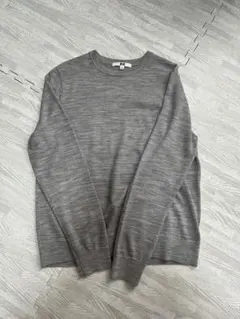 美品 メリノウール クルーネック ニット グレー L