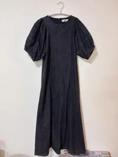 【値下げ】美品 しまむら デニム パフスリーブ ワンピース ブラック