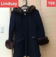 Lindsay ネイビー ファー付きコート 150