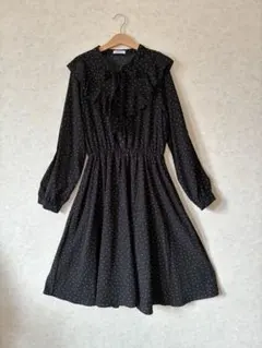 【COLZA】長袖ワンピース　ドット柄　黒　M