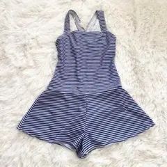 女の子 水着 サロペット ボーダー ズボン パンツタイプ 140