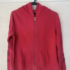 TOMY HILFIGERトミー ヒルフィガー164㎝赤フルジップパーカー袖ロゴ