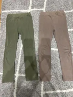 オリーブグリーン・ブラウン レギンス 2枚セット