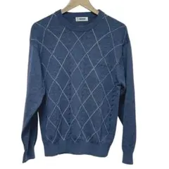 【U.P renoma 】グレー系ブルーダイヤモンドパターン セーター　L