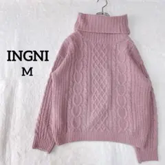 【イング 】ケーブル編み ニット セーター ピンク M タートルネック