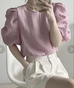 me+em select シャーリングパフスリーブグロッシーシアーブラウスのサムネイル