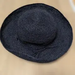 無印良品 ラフィア ネイビー 折りたたみ麦わら帽子