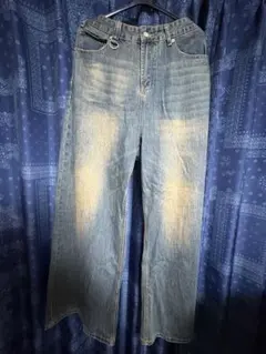 ライトブルー ワイドレッグ デニムパンツ